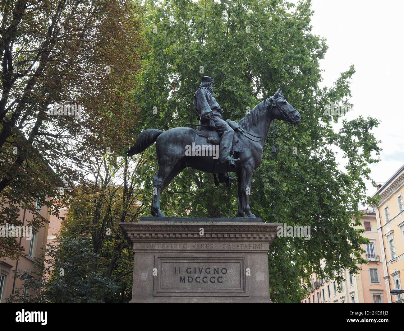 Giuseppe Garibaldi statua equestre dello scultore Arnaldo Zocchi circa 1900 a Bologna Foto Stock