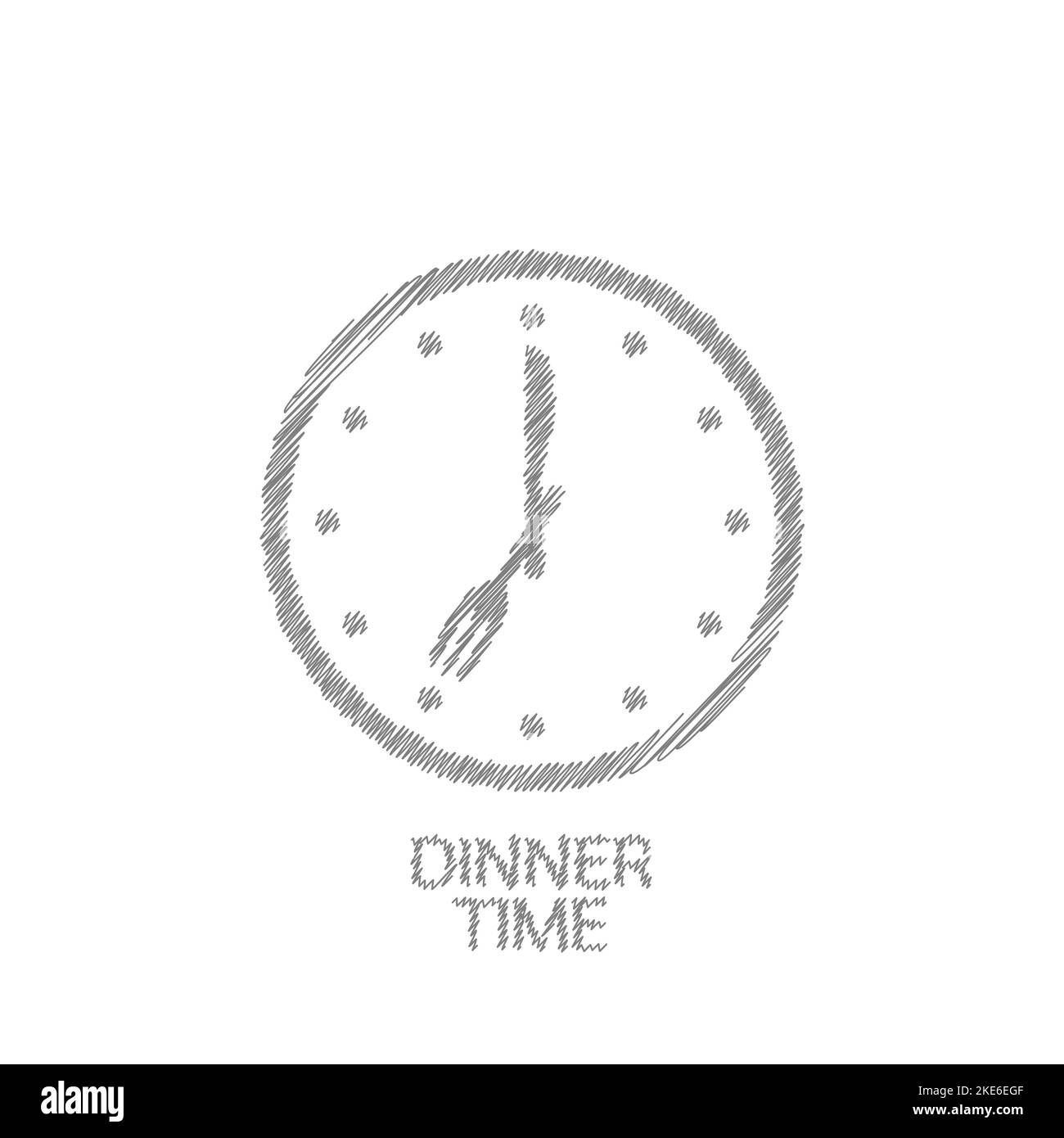Cena tempo grigio schizzo icona vettore orologio, forchetta, coltello per mangiare tempo Illustrazione Vettoriale