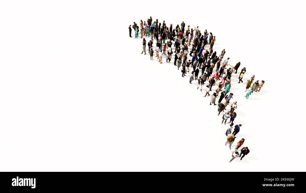 Concetto concettuale grande comunità di persone che formano il segno di un cavaliere. 3d metafora di illustrazione per lo sport, la concorrenza, l'addestramento, il rilassamento Foto Stock