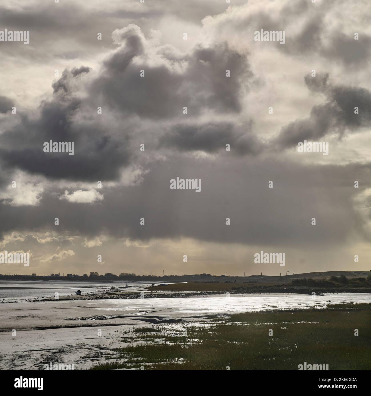 Estuario del fiume Wyre in una giornata tempestosa Foto Stock