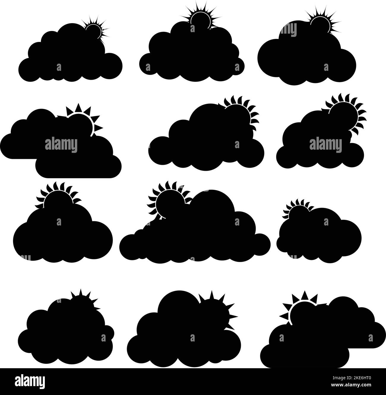 Un design di silhouette-set di sole che si nascondono dietro la nuvola soffice Illustrazione Vettoriale