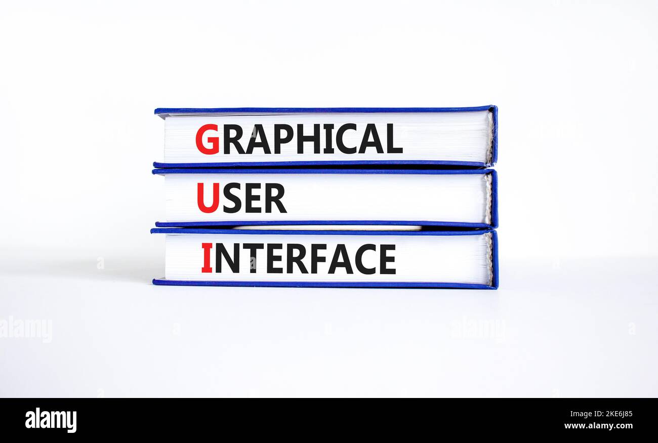 Simbolo dell'interfaccia grafica utente. Interfaccia grafica utente di Concept Words su libri su uno sfondo bianco. Grafica aziendale e GUI u Foto Stock