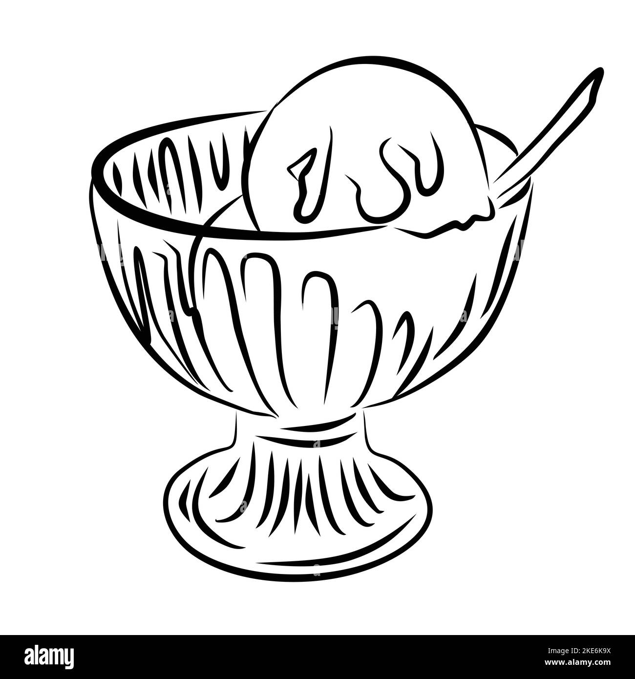 Schizzo realistico di gelato in un vaso. Illustrazione Vettoriale nel disegno stile. Illustrazione Vettoriale