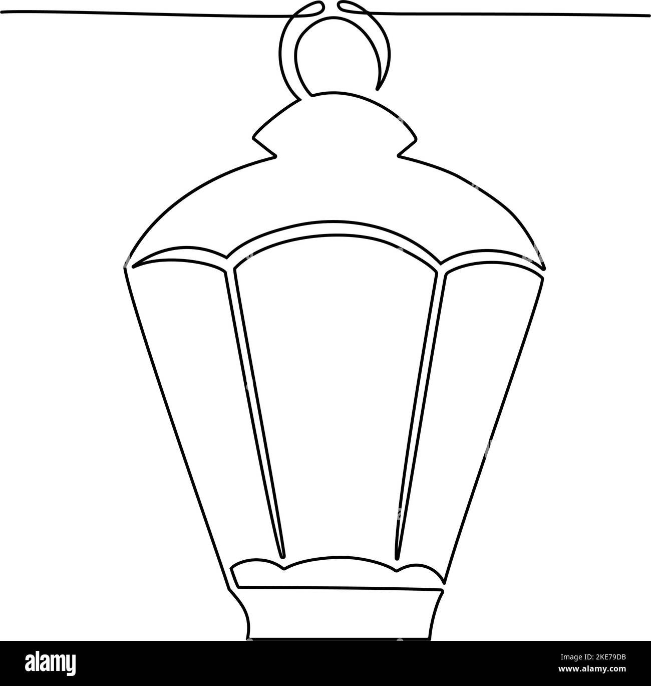 Disegno a linea continua della lanterna per ramadan kareem. Illustrazione vettoriale Illustrazione Vettoriale