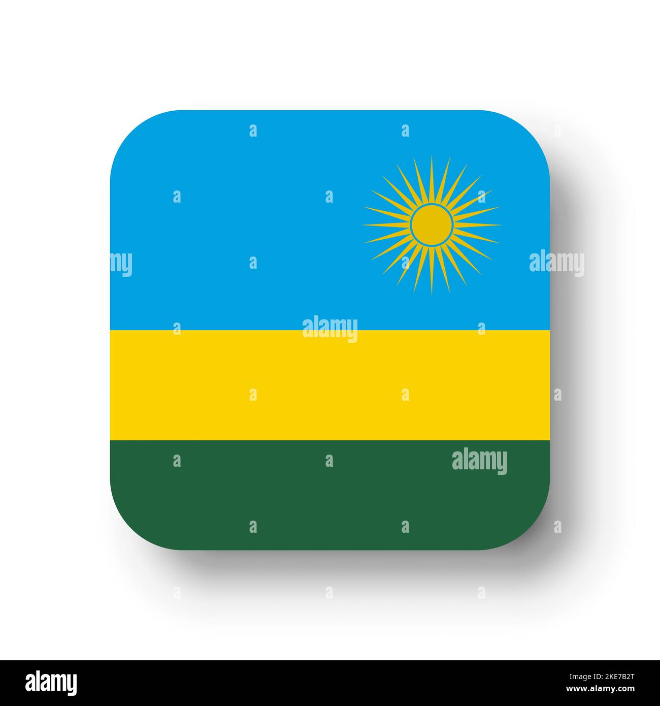 Bandiera Rwanda - quadrato vettoriale piatto con angoli arrotondati e ombra sfumata. Illustrazione Vettoriale