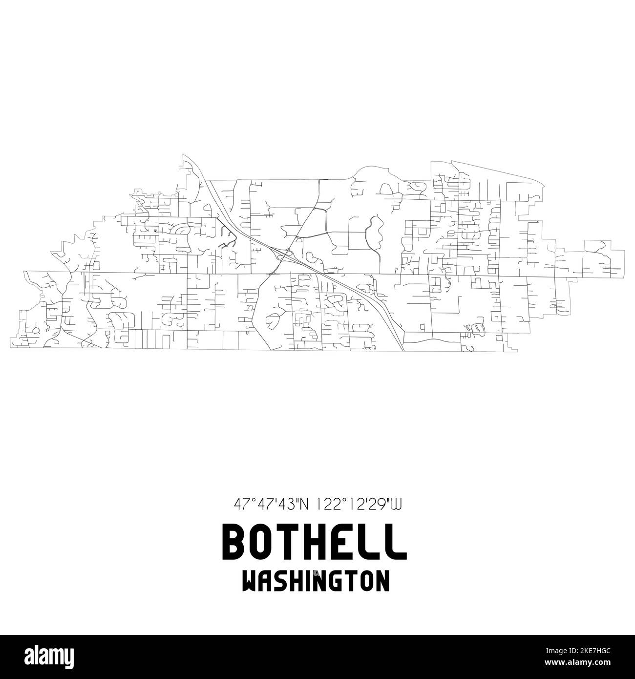 Mappa postale in bianco e nero del codice postale di Bothell, Washington, USA 98021 — una mappa stradale e cittadina minimalista per arte murale, cartografia e decorazione stampata. Foto Stock