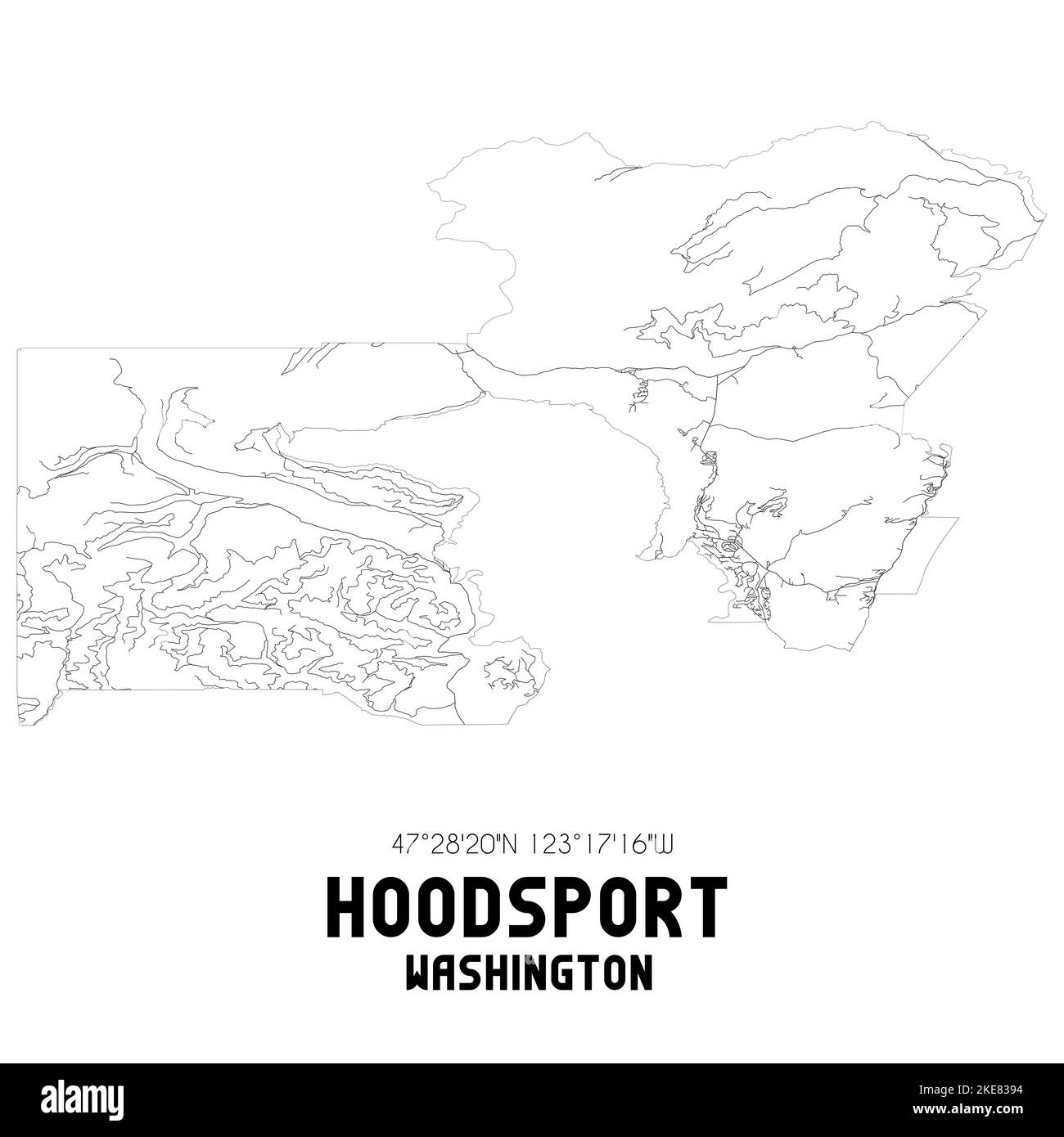 Mappa postale in bianco e nero del codice postale di Hoodsport, Washington, USA 98548 – mappa cittadina minimalista delle strade come arte murale e stampa di cartografia per la decorazione domestica. Foto Stock