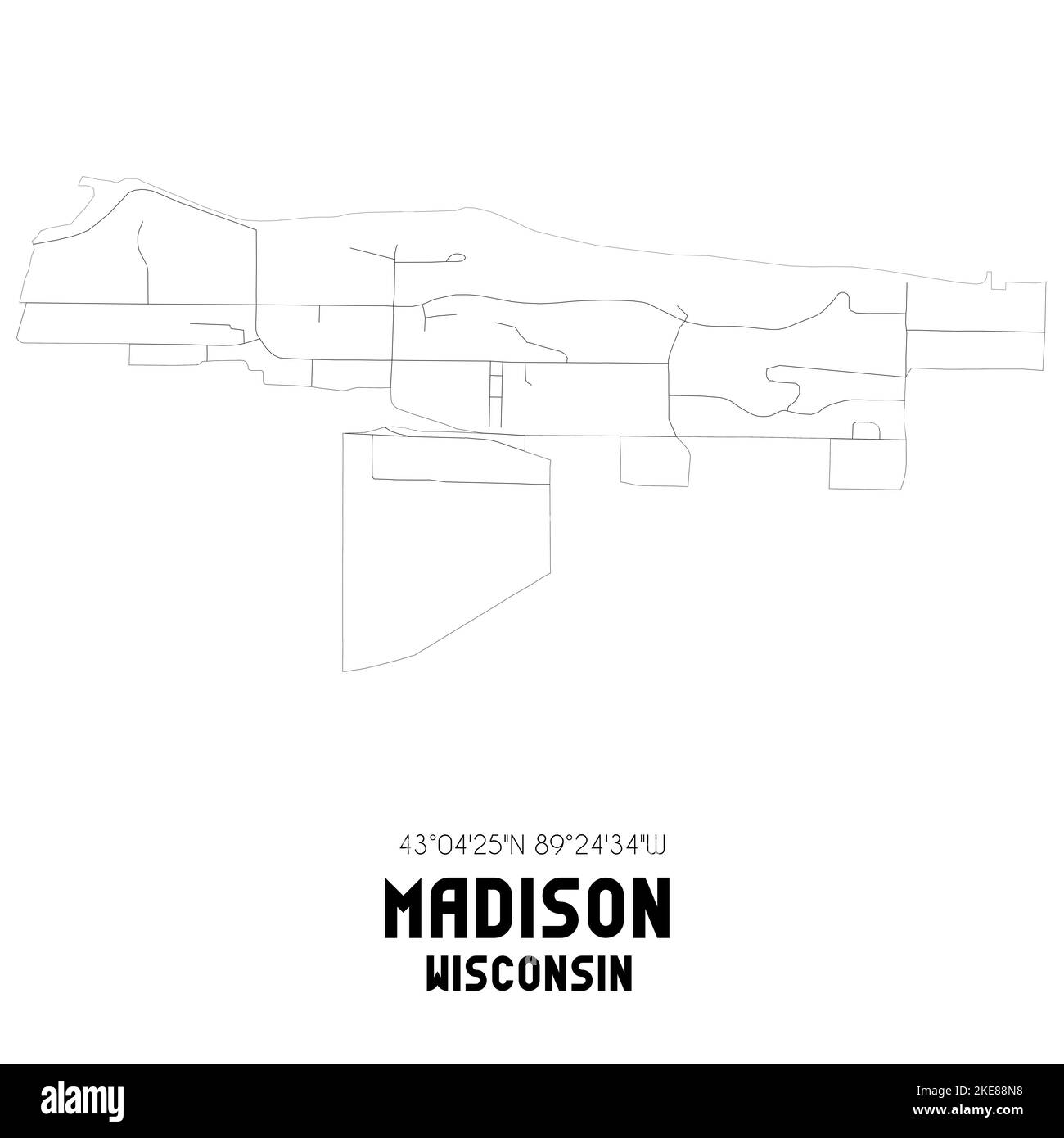 Mappa postale in bianco e nero di Madison, Wisconsin, USA 53706 — una mappa stradale e cittadina minimalista per arte murale, cartografia e decorazione stampata. Foto Stock