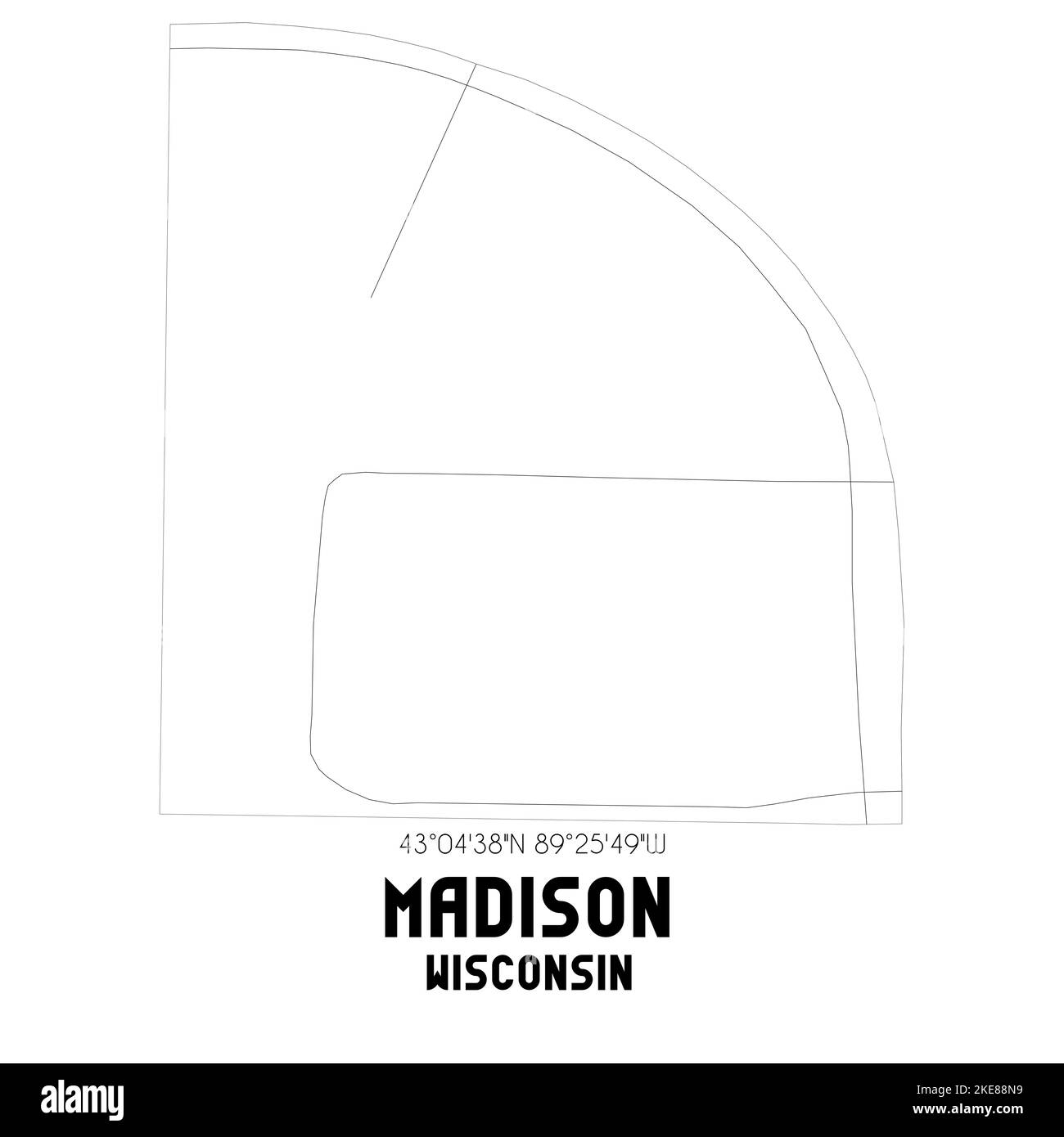 Mappa postale in bianco e nero di Madison, Wisconsin, USA 53792 — una mappa stradale e cittadina minimalista per arte murale, cartografia e decorazione stampata. Foto Stock