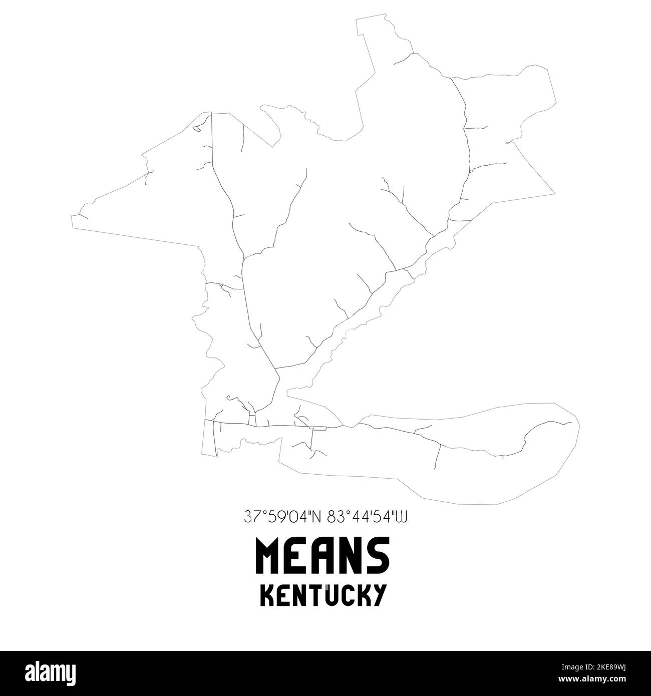 Mappa postale in bianco e nero del codice postale di Means, Kentucky, USA 40346 – una mappa stradale e cittadina minimalista per arte murale, cartografia e decorazione stampata. Foto Stock