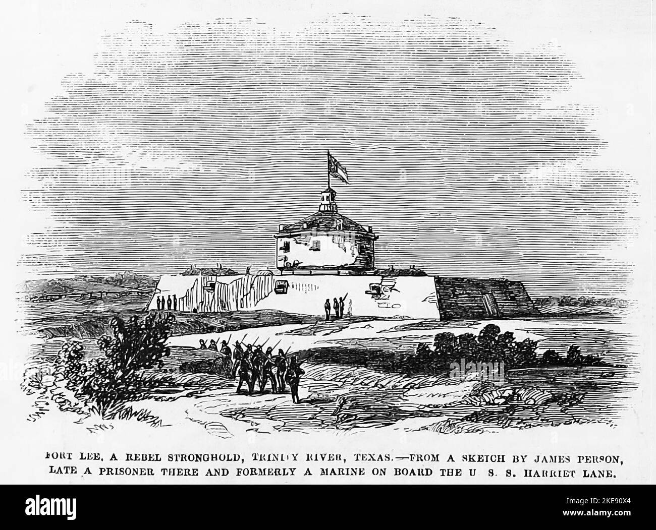 Fort Lee, una roccaforte Rebel, Trinity River, Texas. Aprile 1863. Illustrazione della guerra civile americana del 19th° secolo dal quotidiano illustrato di Frank Leslie Foto Stock