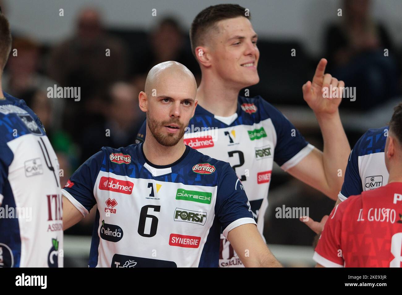 BLM Group Arena, Trento, Italia, 10 novembre 2022, Esultazione di Riccardo Sbertoli - ITAS Trentino durante la partita di pallavolo ITAS Trentino VS Decospan VT Menen - CEV Champions League Foto Stock