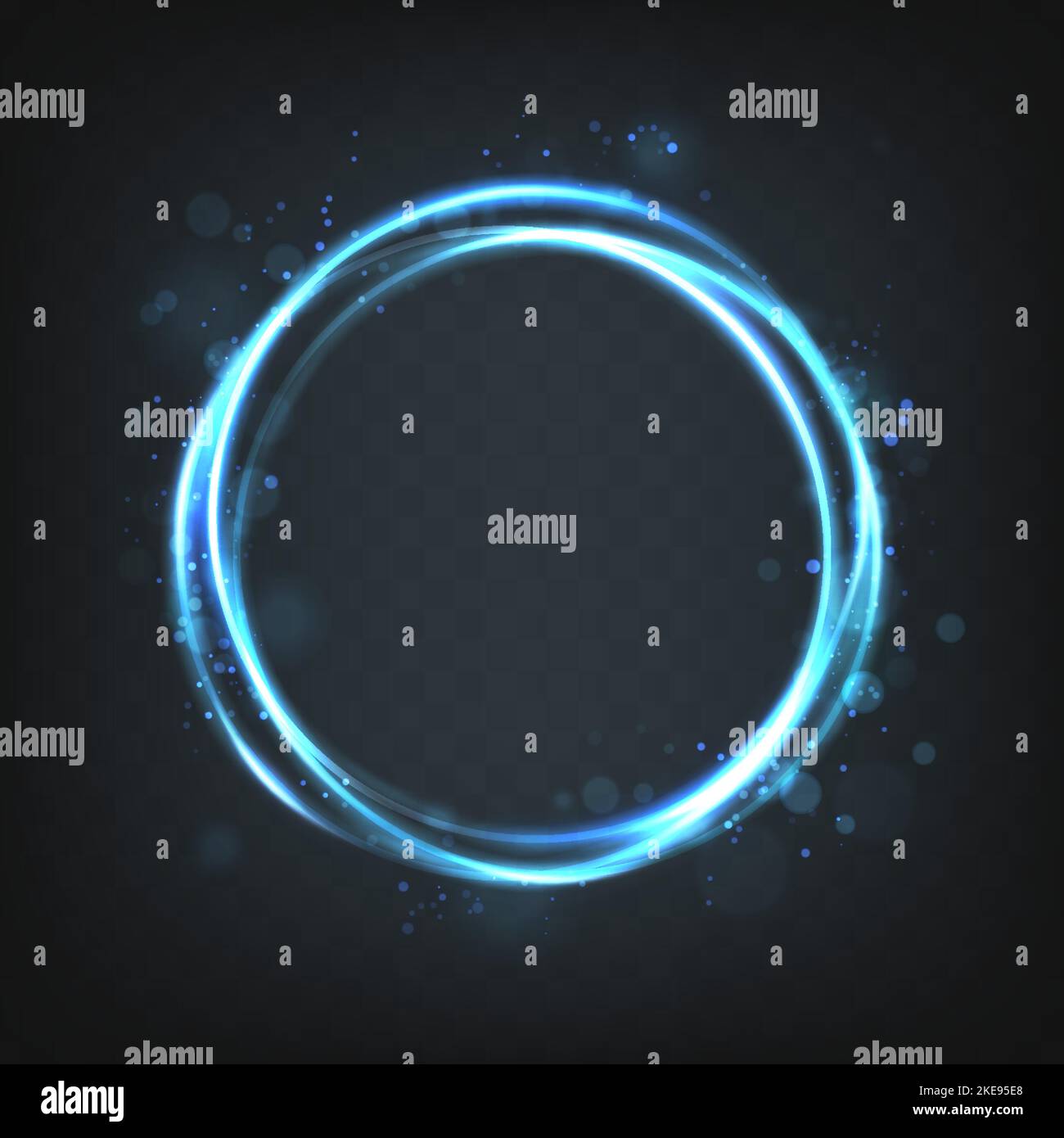 illustrazione. Il portale blu sfoca il cerchio rotondo con scintille e bagliore al buio. Illustrazione Vettoriale