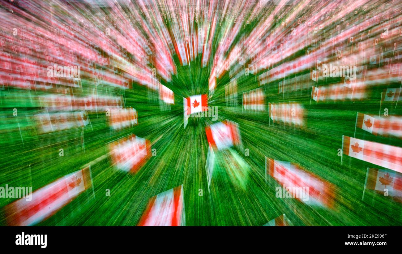 Effetto zoom della bandiera canadese Foto Stock