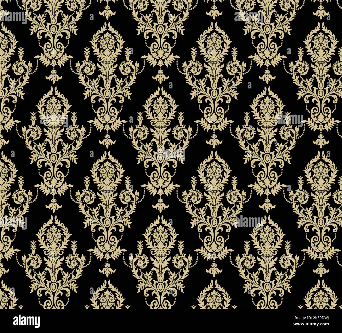 Sfondo motivo senza cuciture Damask vettoriale. Classico lusso antico ornamento damascato, reale vittoriano texture senza cuciture per sfondi, tessuti. Illustrazione Vettoriale