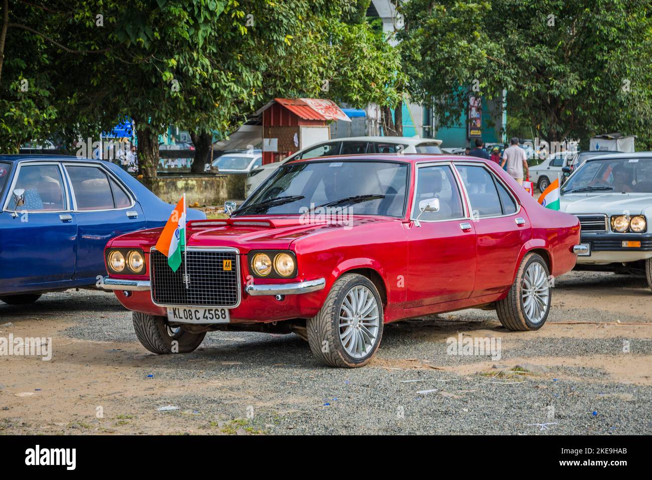 kochi , India. 15 ago 2022: Mostra di auto d'epoca, vista frontale di auto d'epoca vecchio timer. Bellezza classica che guarda solido ma elegante e attraente Foto Stock