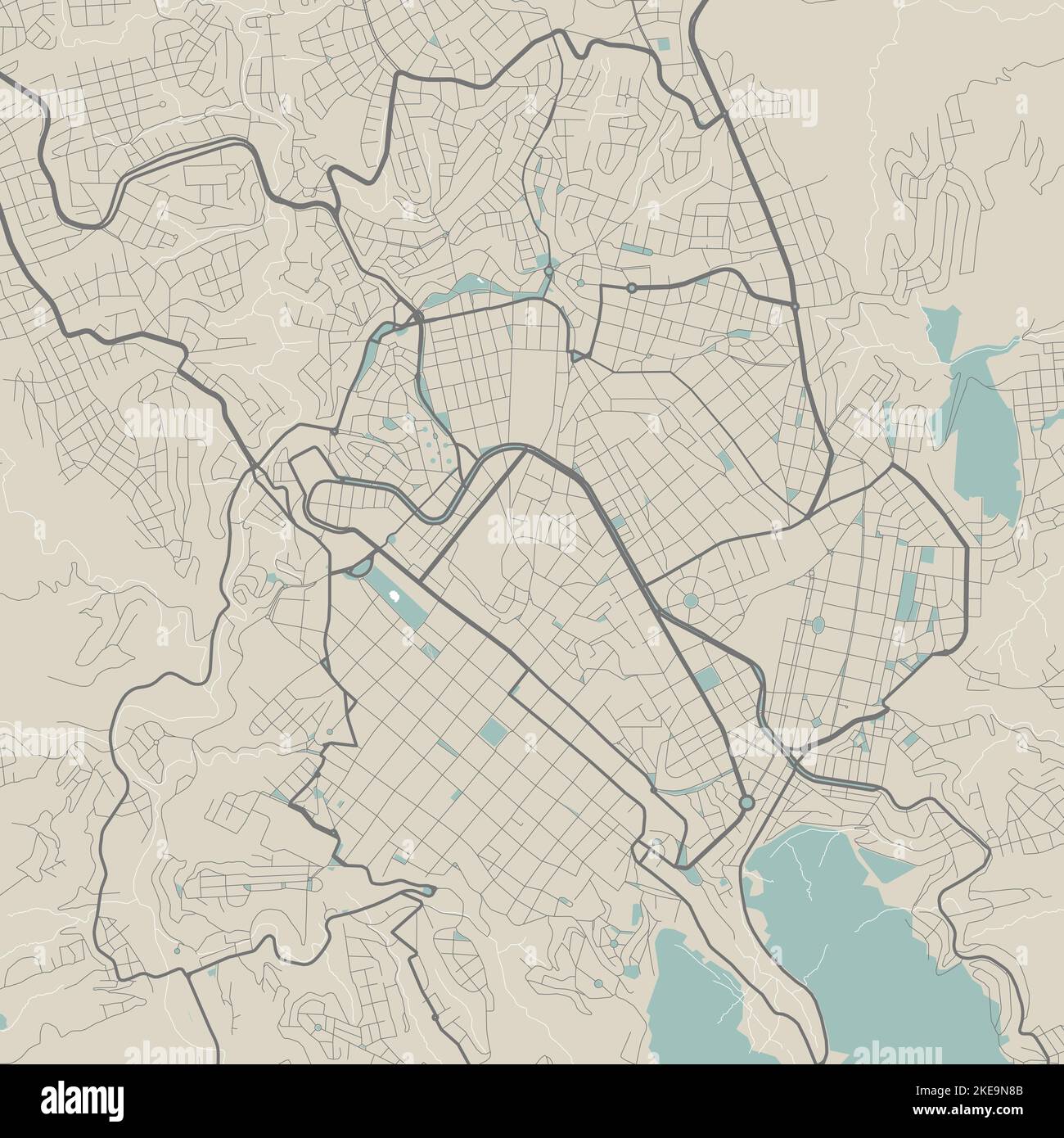 Mappa vettoriale di Sucre, Bolivia. Città urbana in Bolivia, America. Illustrazione del poster della mappa stradale. Mappa Sucre art. Illustrazione Vettoriale