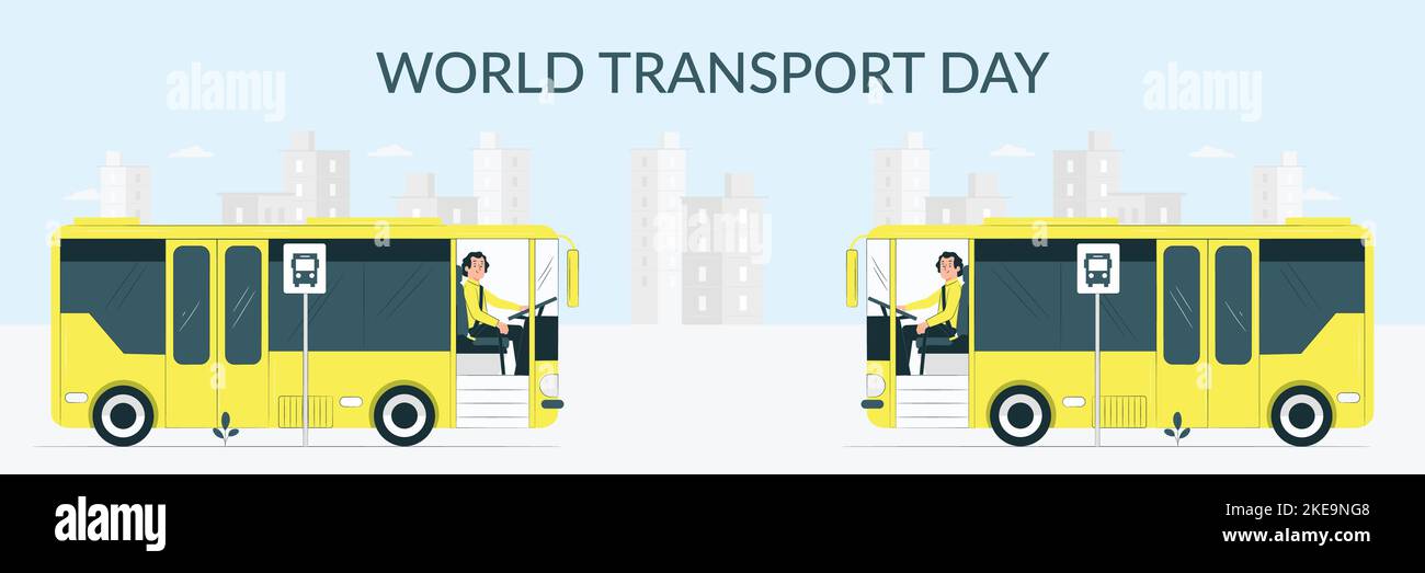 Giornata mondiale dei trasporti pubblici. Caratteri animati o oggetti vettoriali relativi a strade trafficate e simboli autostradali. Illustrazione Vettoriale