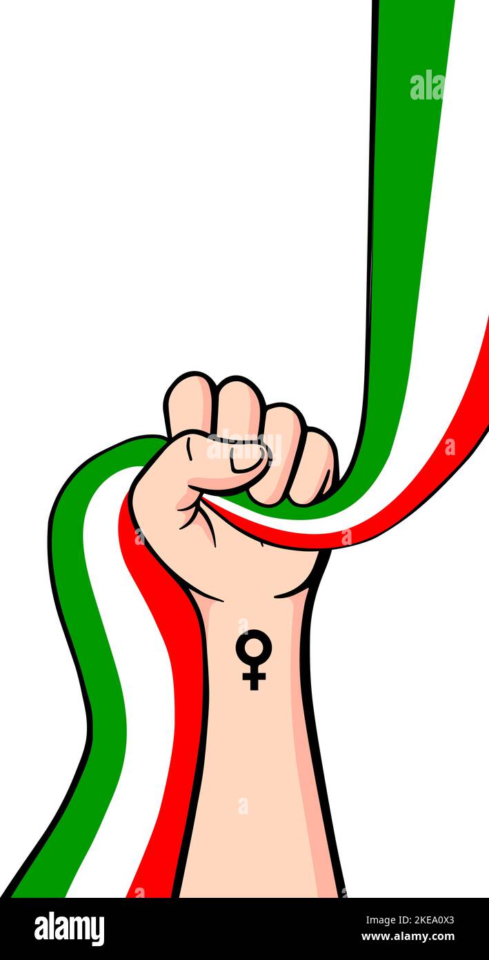 Proteste in Iran poster vettoriale con spazio copia. Solidarietà con le donne iraniane. Modello per sfondo, banner. Illustrazione manuale con bandiera. Illustrazione Vettoriale