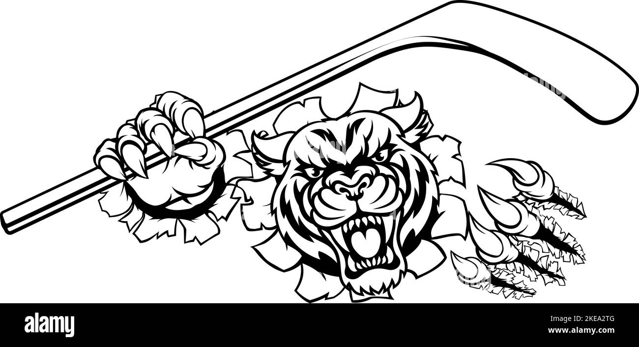 Tiger Ice Hockey Player animale mascotte sportive Illustrazione Vettoriale Tiger Ice Hockey Player animale mascotte sportive Illustrazione Vettoriale