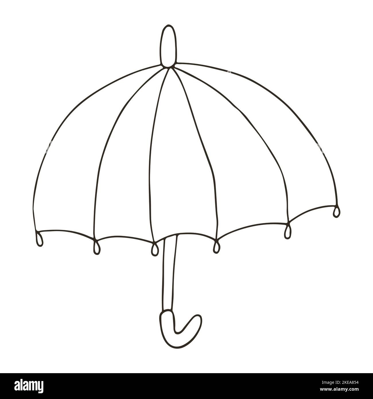 Illustrazione autunnale in stile disegnato a mano. Ombrello. Disegno monocromatico. Icona, cartello, adesivo Illustrazione Vettoriale