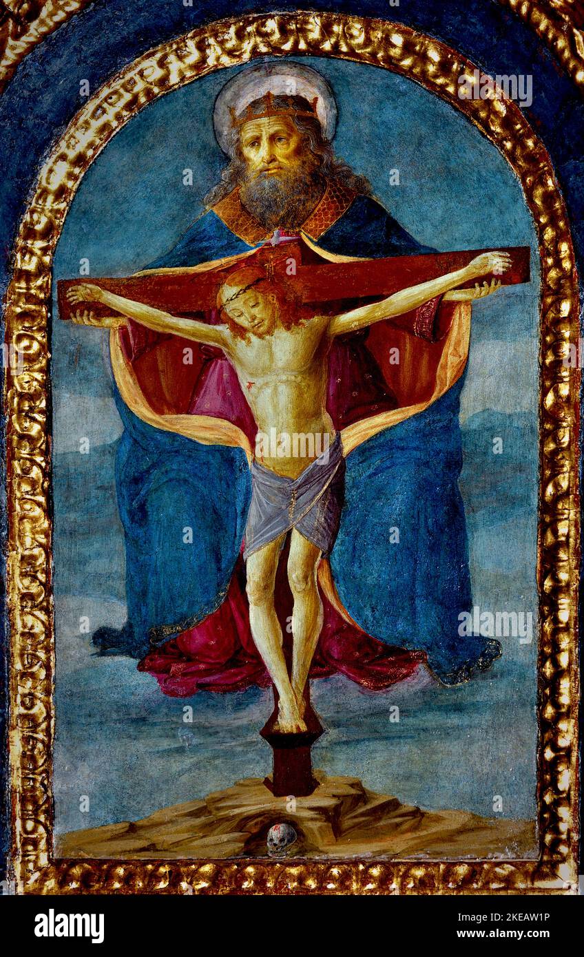 Il pittore fiorentino Trinità 1470 16th ° secolo Firenze , Italia, italiano. Sant'Apollonia, Firenze, Italia, italiano. Le monache benedettine di Sant'Apollonia, create intorno al 1445 in uno dei periodi più floridi del convento. ( Santa Trinità, nella dottrina cristiana, l'unità del Padre, del Figlio, dello Spirito Santo, tre persone in una sola Divinità, la Trinità è considerata una delle affermazioni cristiane centrali su Dio, Pigeon. ) Foto Stock