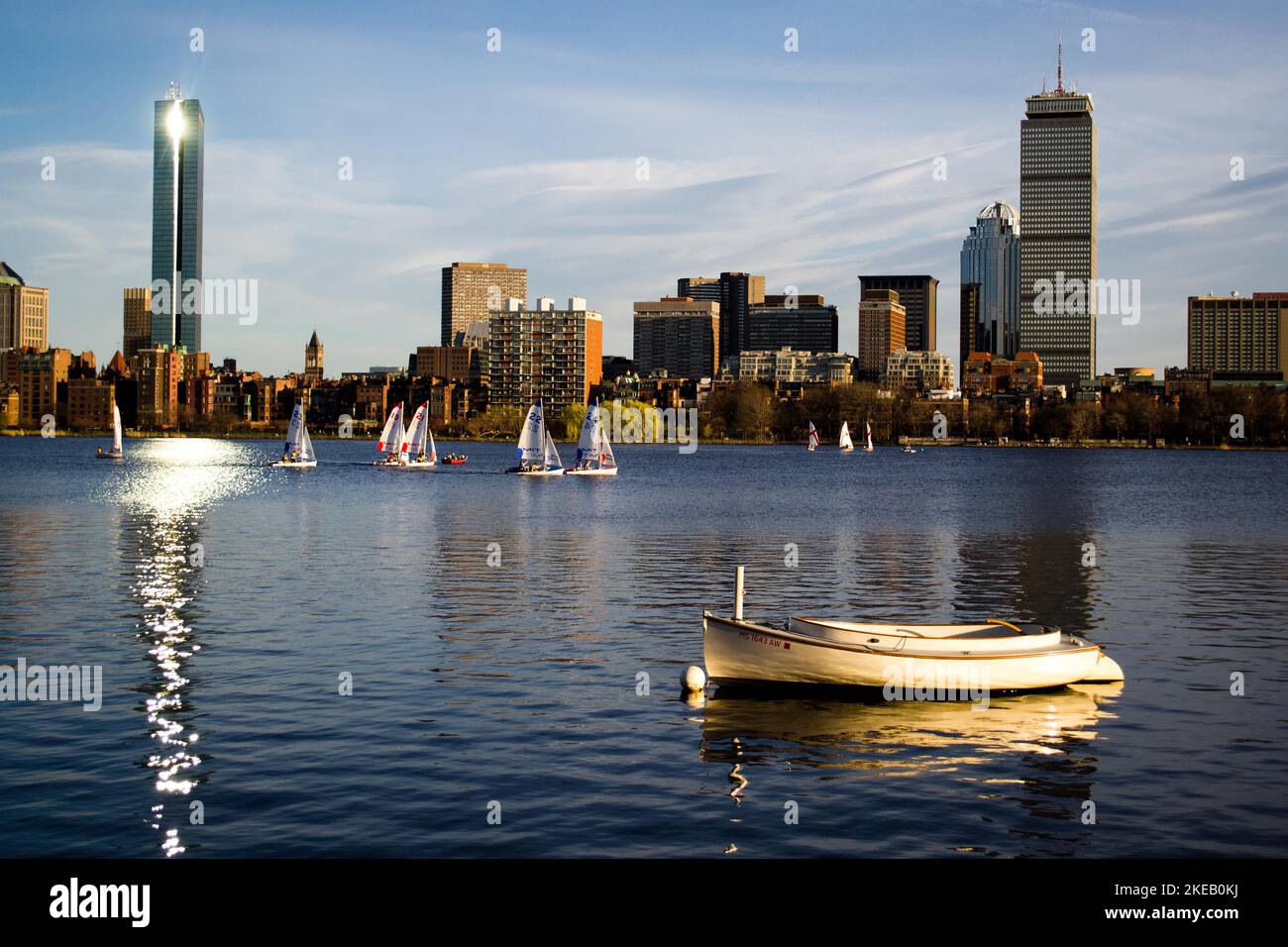 Lo skyline di Boston una bella giornata estiva. Foto Stock