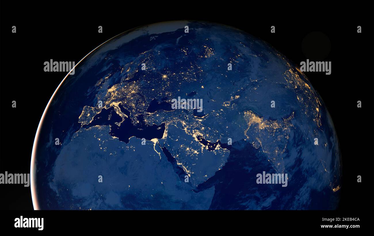 Terra globo di notte con le luci della città. Elementi di questa immagine forniti dalla NASA. Foto Stock