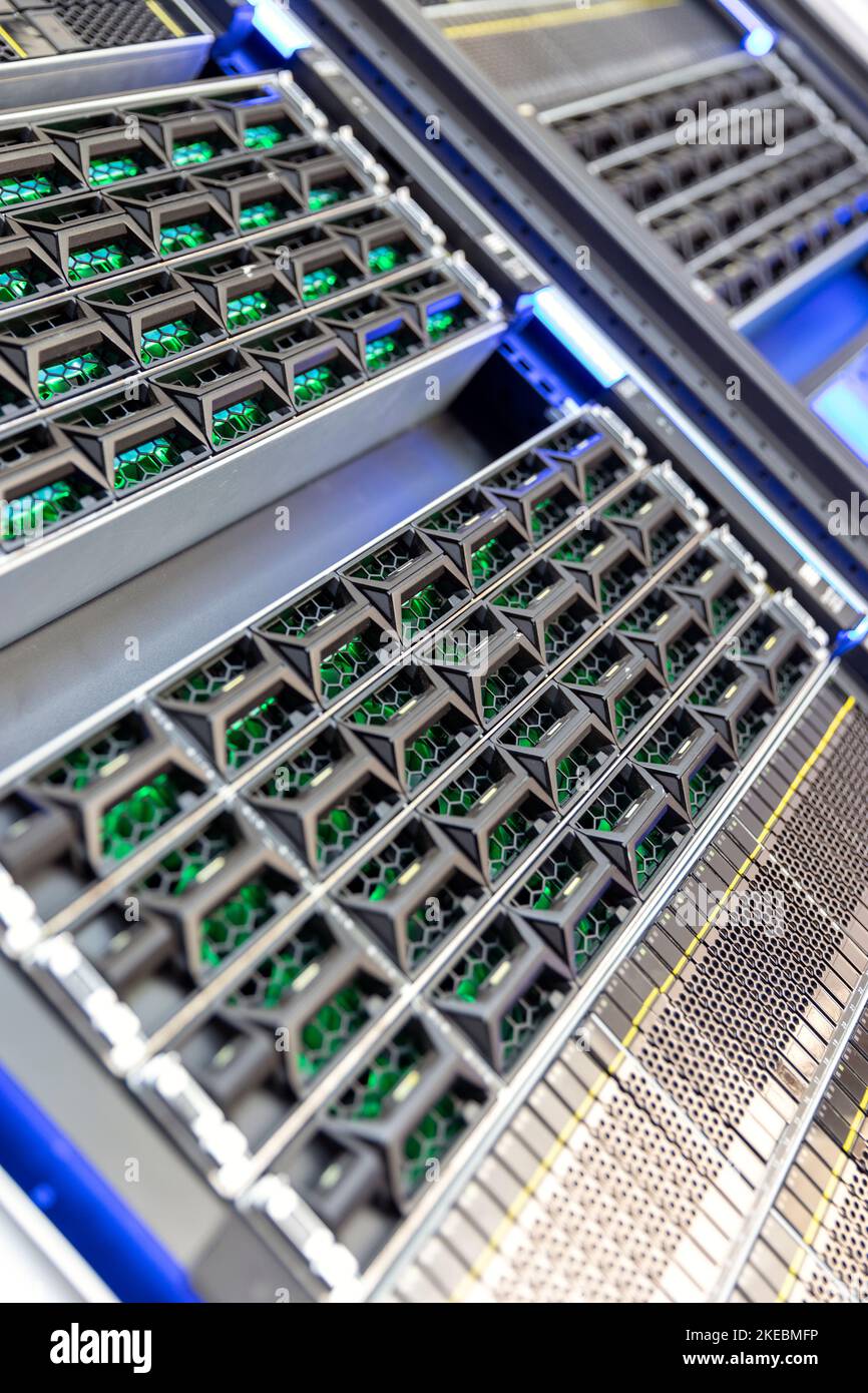 Sistema di storage per big data per il cloud computing. Server nel data center. Foto Stock