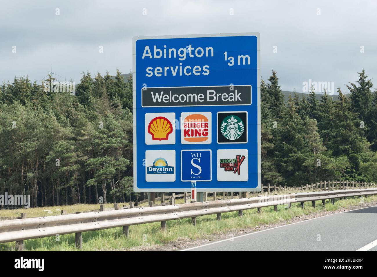 Abington Services Welcome Break segnale autostrada M74, Scozia, Regno Unito Foto Stock