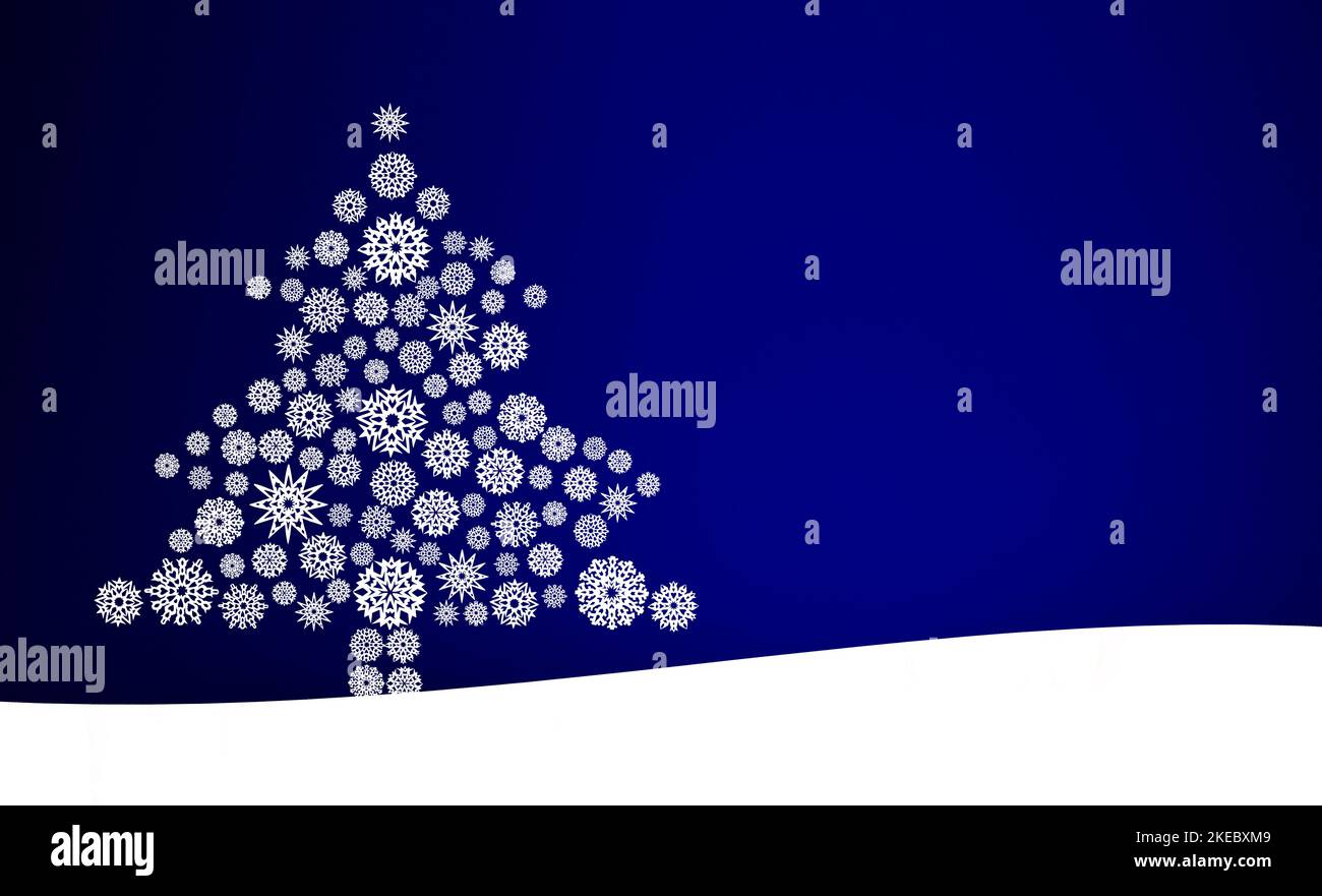 Albero di Natale fatto di fiocchi di neve su uno sfondo blu nella neve Foto Stock