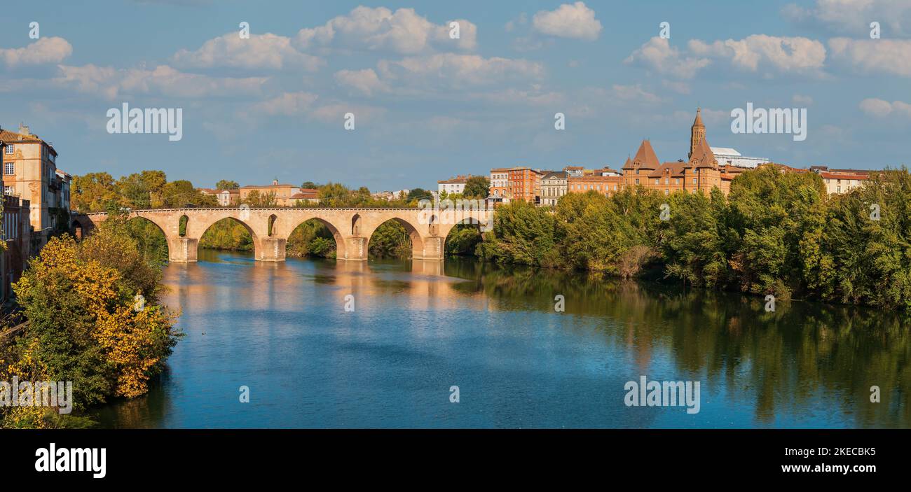 Vecchio ponte sul fiume Tarn a Montauban, nel Tarn et Garonne, in Occitanie, Francia Foto Stock