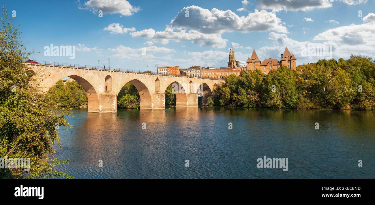Vecchio ponte sul fiume Tarn a Montauban, nel Tarn et Garonne, in Occitanie, Francia Foto Stock