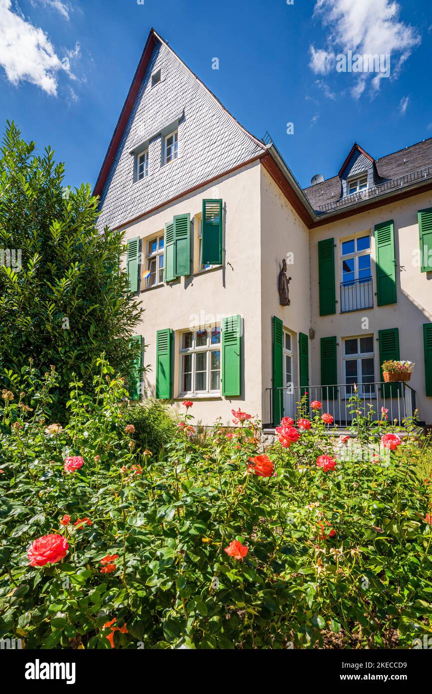 La vista di Eltville nel Rheingau, una città di rose e sostenibilità con molti edifici storici, come case a graticcio, angoli romantici e pittoreschi vi invitano a soffermarvi, soprattutto per gustare il vino, Foto Stock