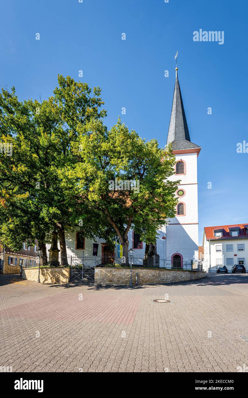 Chiesa protestante nel centro di Stadecken, Rheinhessen, Germania Foto Stock