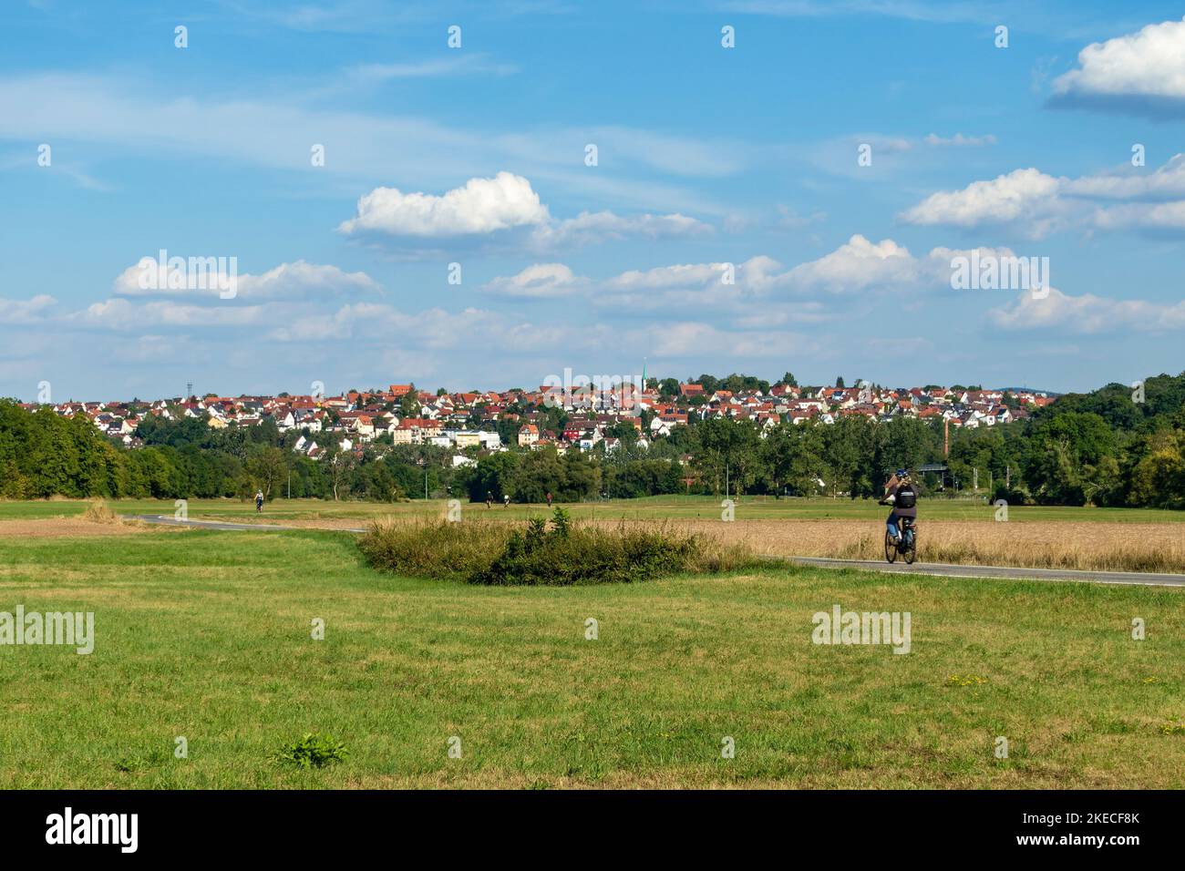Kirchentellinfurt, vista dalla pista ciclabile del Neckartal Foto Stock