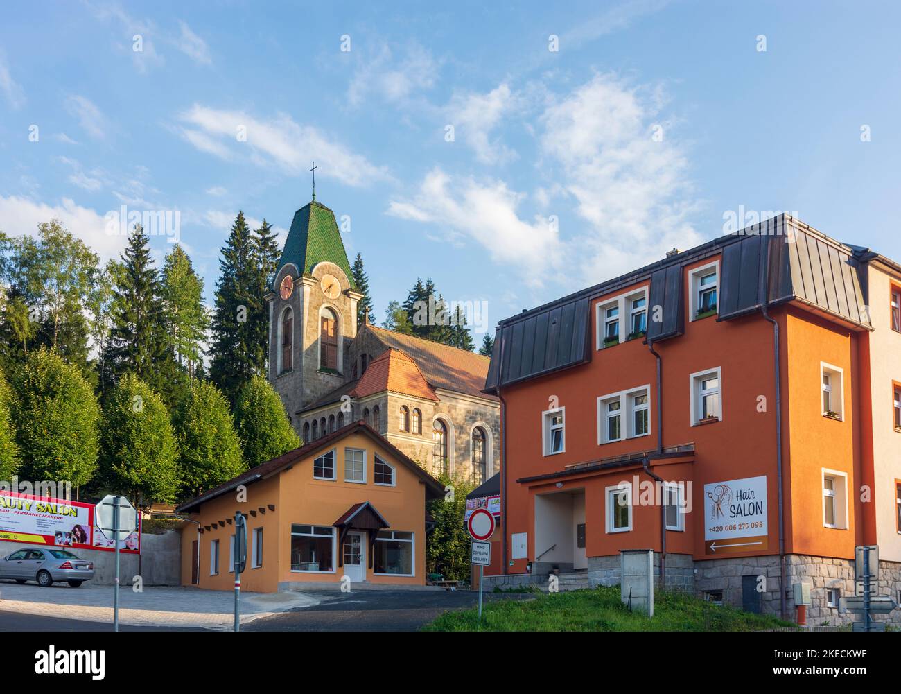 Potucky (Breitenbach), chiesa di Potucky a Erzgebirge, Monti dell'Orso, Karlovarsky, Regione di Karlovy Vary, Regione di Karlsbader, Ceco Foto Stock
