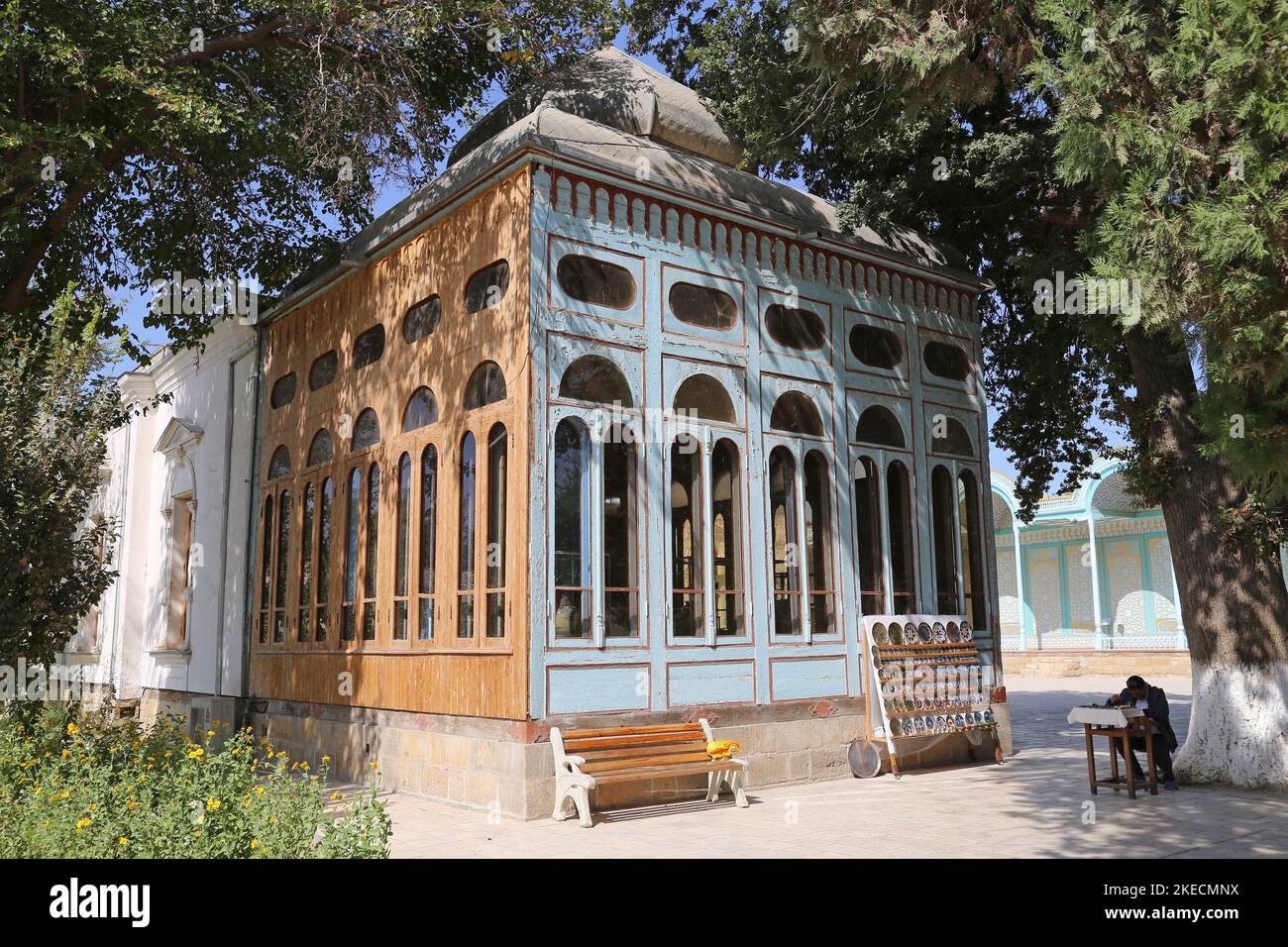 Tea Pavilion, Sitorai Mokhi Khosa (Palazzo delle Stelle della Luna) - l'ultimo Palazzo Estivo di Emir, Bukhara, Provincia di Bukhara, Uzbekistan, Asia Centrale Foto Stock