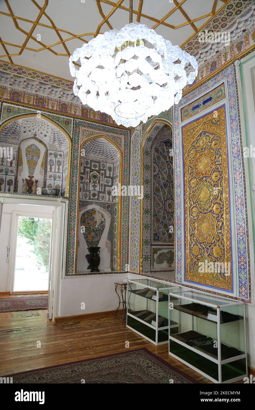 Guest Hall, Sitorai Mokhi Khosa (Palazzo delle Stelle tipo Luna) - l'ultimo Palazzo Estivo di Emir, Bukhara, Provincia di Bukhara, Uzbekistan, Asia Centrale Foto Stock