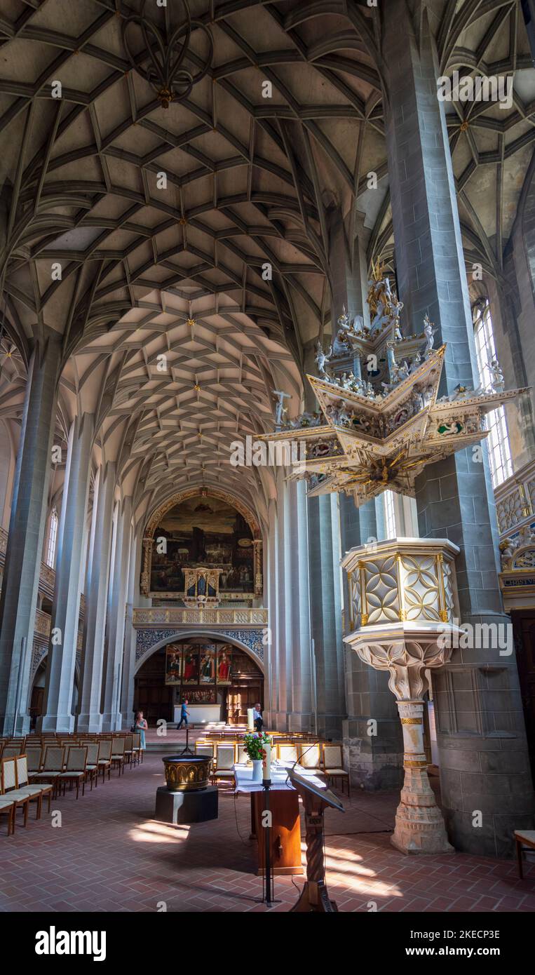 Halle (Saale), Marktkirche Unser Lieben Frauen (Chiesa del mercato di nostra Signora) in Sassonia-Anhalt, Germania Foto Stock