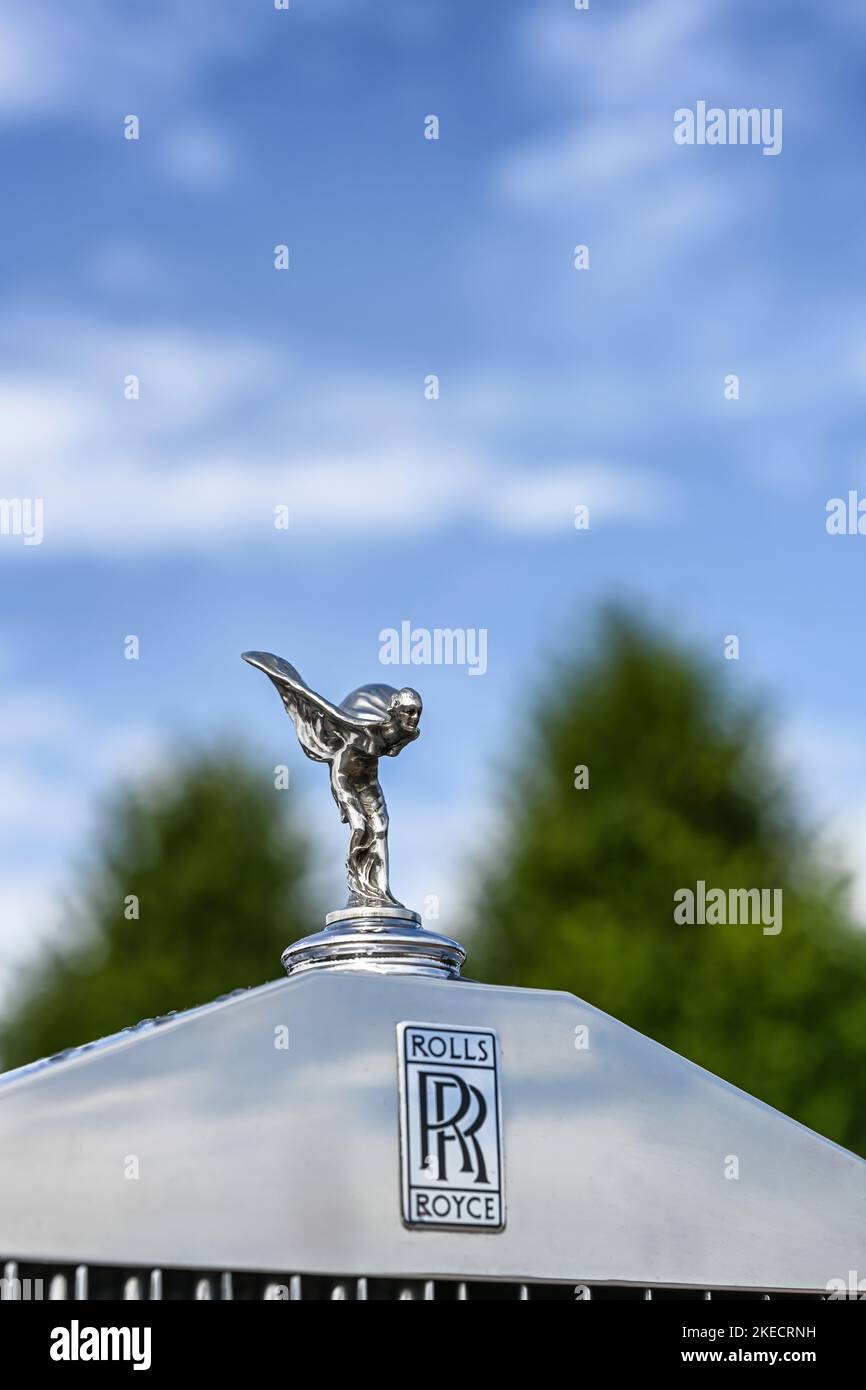 Schwetzingen, Baden-Wuerttemberg, Germania, Concours d'Elégance nel parco del castello, mascotte radiatore, Spirito di Ecstacy di un Rolls-Royce, Silver Cloud II, costruito 1961, 187 hp, 175 km/h, Foto Stock