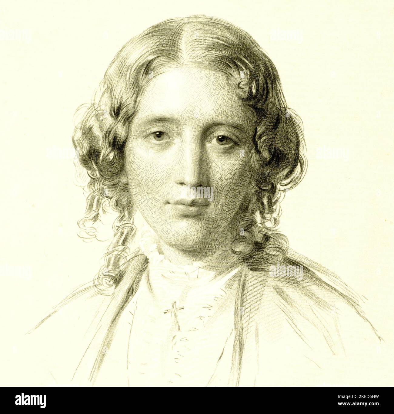 Incisione ritratto di Harriet Beecher Stowe di Francis Holl. circa 1855. Foto Stock