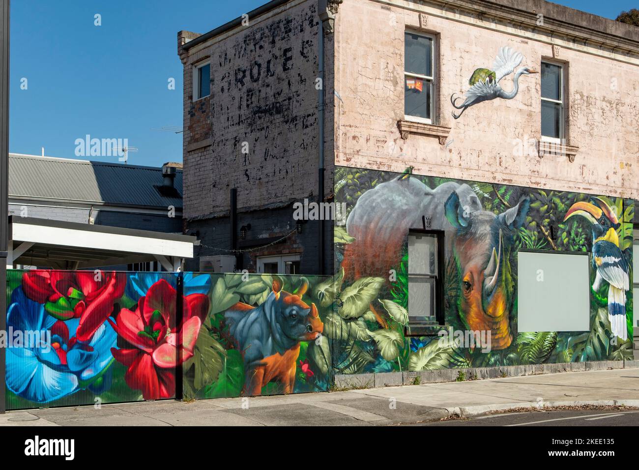 Rhinos Street Art, Brunswick, Melbourne, Victoria, Australia Foto Stock