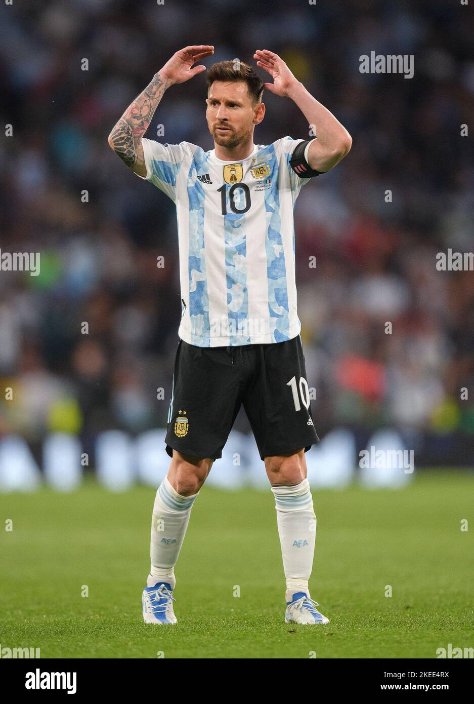 01 giu 2022 - Italia / Argentina - Finalissima 2022 - Stadio di Wembley Lionel messi durante la partita contro l'Italia allo Stadio di Wembley. Picture Credit : © Mark Pain / Alamy Foto Stock