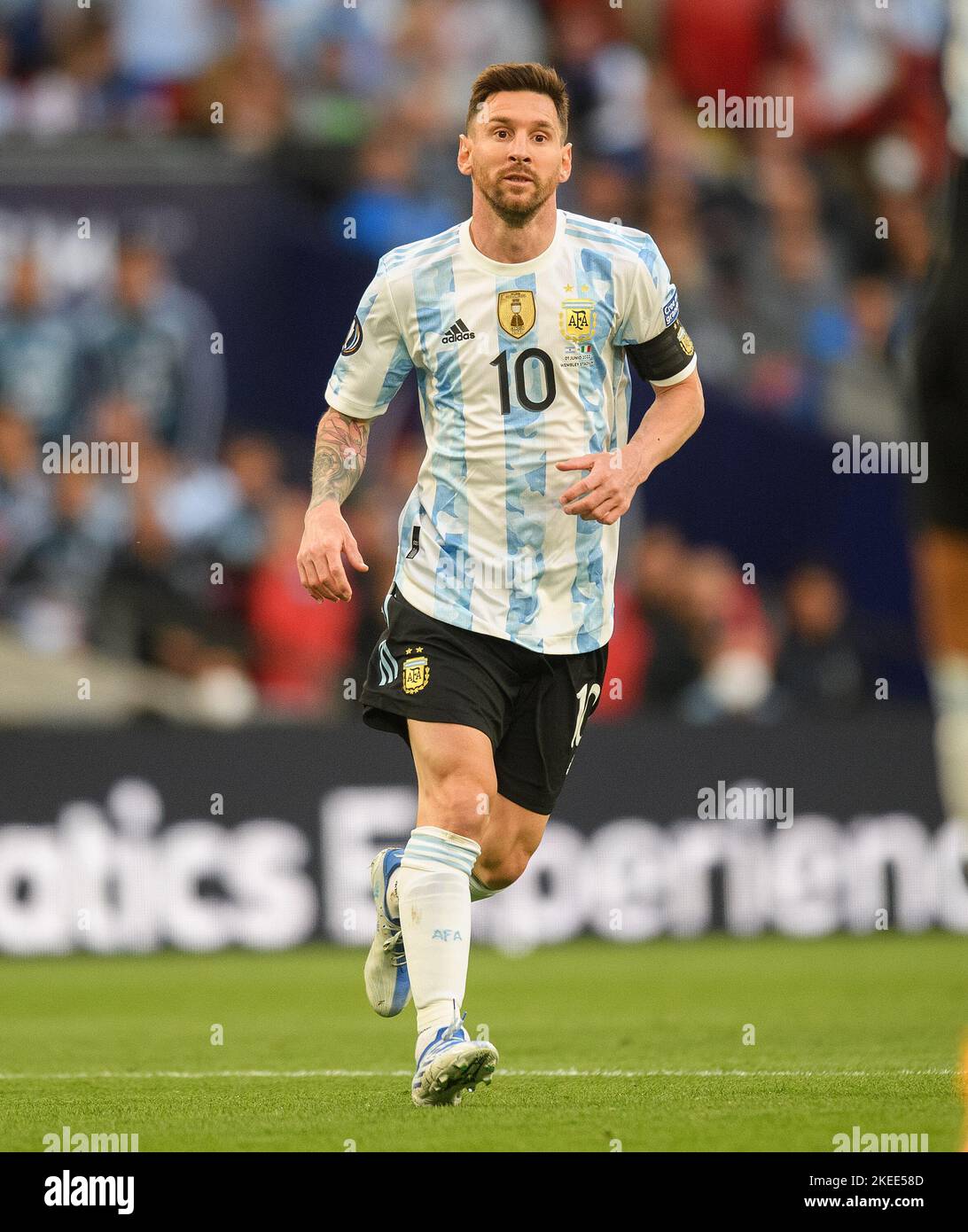 01 giu 2022 - Italia contro Argentina - Finalissima 2022 - Stadio di Wembley Lionel messi durante la partita contro l'Italia allo Stadio di Wembley. Picture Credit : © Mark Pain / Alamy Live News Foto Stock