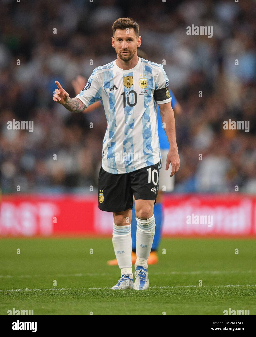 01 giu 2022 - Italia contro Argentina - Finalissima 2022 - Stadio di Wembley Lionel messi durante la partita contro l'Italia allo Stadio di Wembley. Picture Credit : © Mark Pain / Alamy Live News Foto Stock