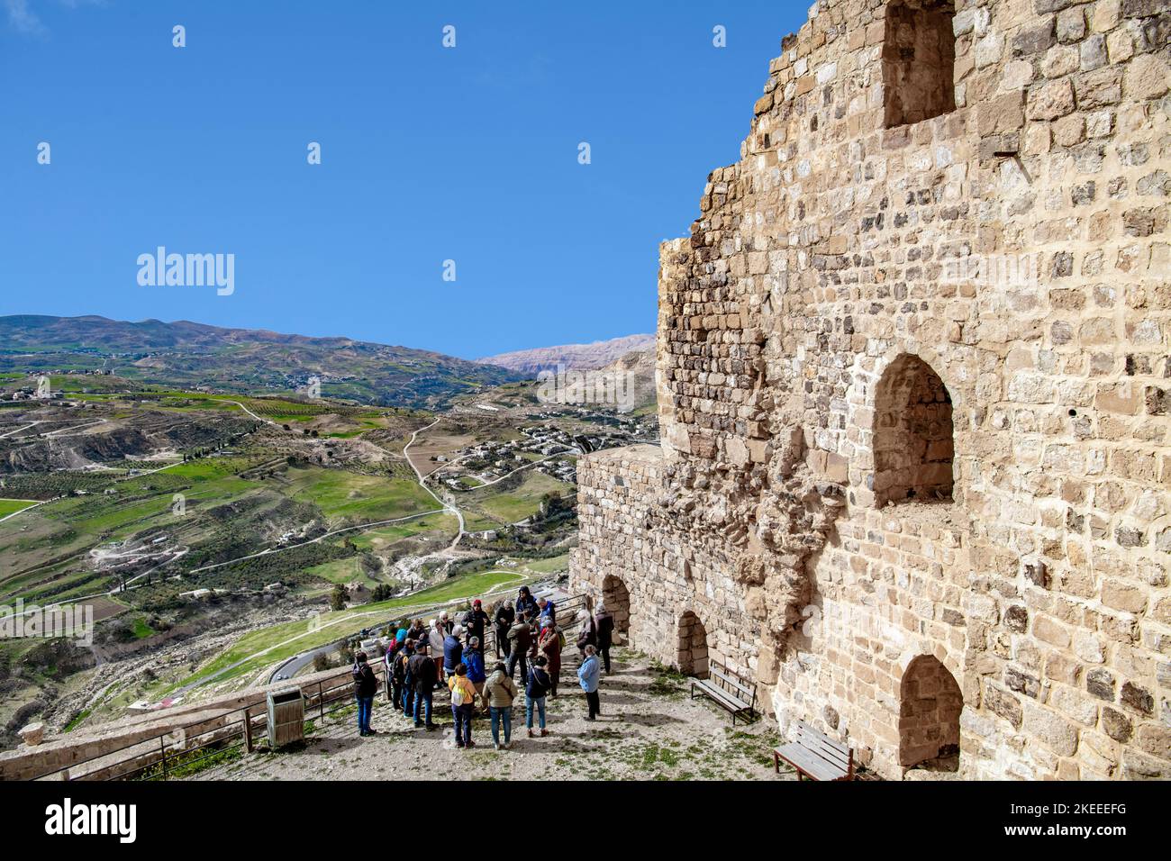 Gruppo turistico francese Kerak Castello Giordania Foto Stock