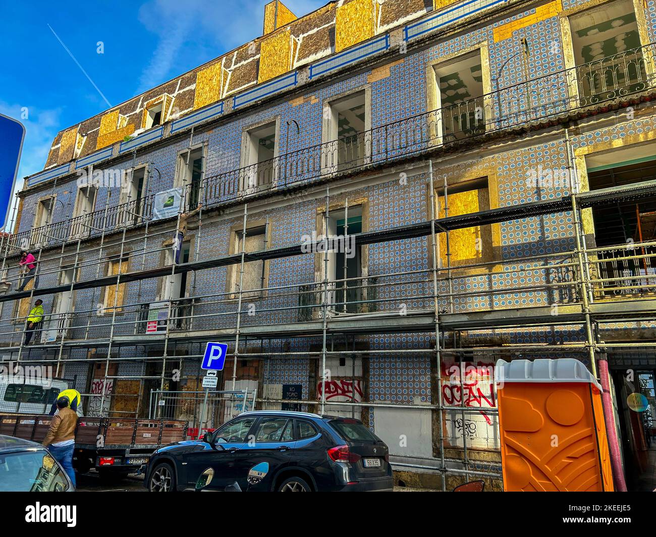 Lisbona, Portogallo, cantieri edili, progetti di riabilitazione, edifici, Architettura nel centro città, facciata dell'hotel Foto Stock