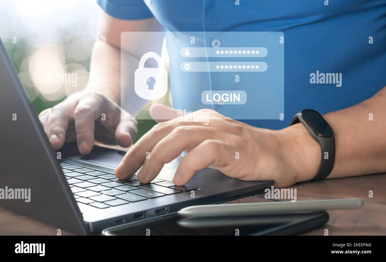 accesso e password, concetto di cyber sicurezza, protezione dei dati e accesso a internet protetto, cybersicurezza. proteggete le informazioni personali verificando l'iden Foto Stock