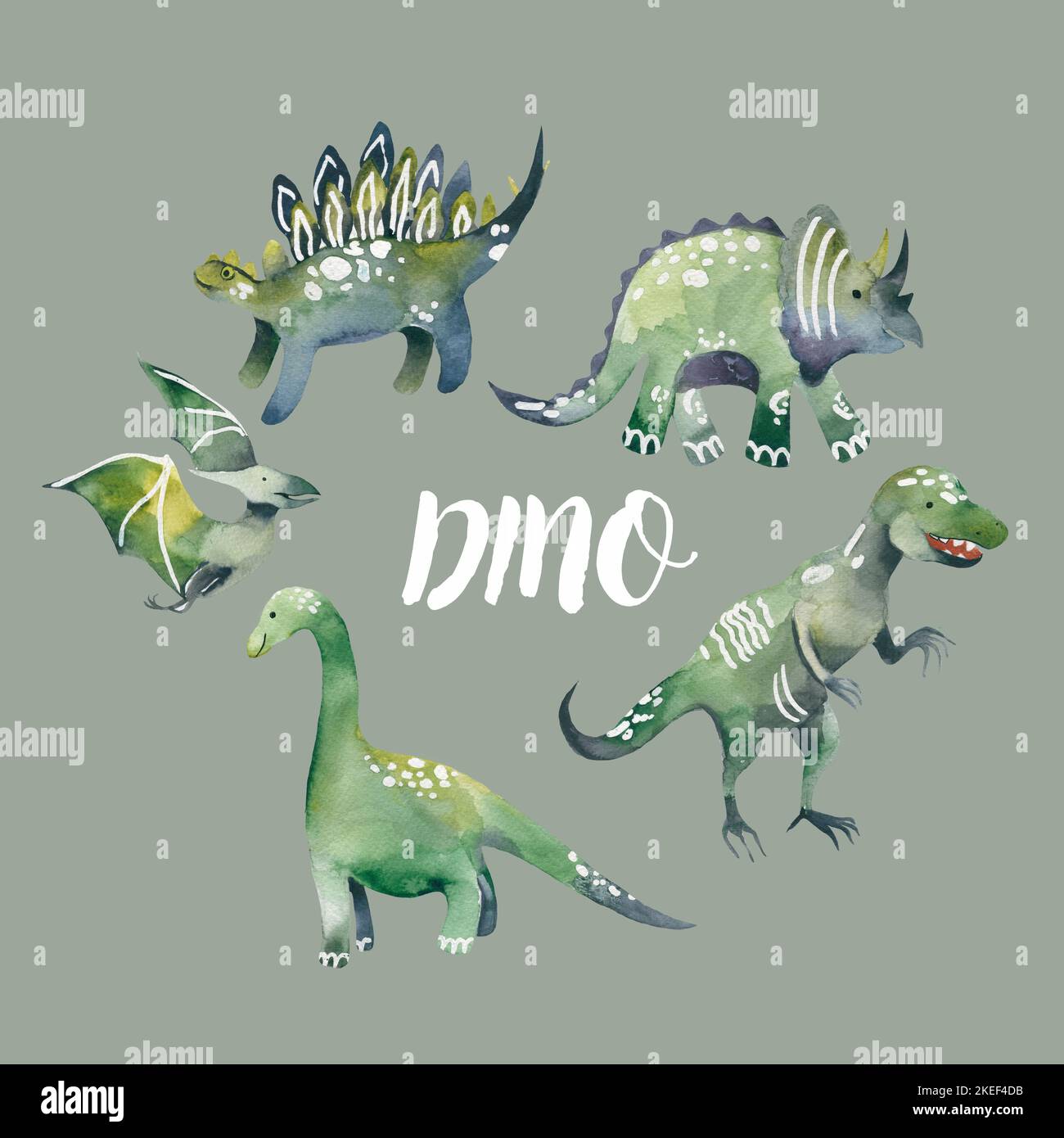 Carino cartone animato t-rex dinosauro dicendo rawr su sfondo blu navy illustrazione Foto Stock